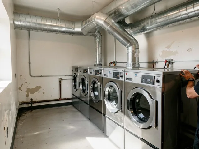 Buena Park Dryer Vent Cleaning team performing large-scale commercial dryer vent cleaning in Buena Park