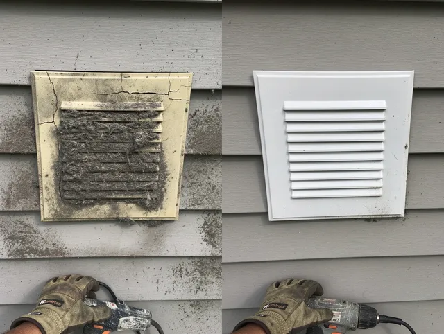 Buena Park Dryer Vent Cleaning technician installing high-quality dryer vent cover at a residential property in Buena Park