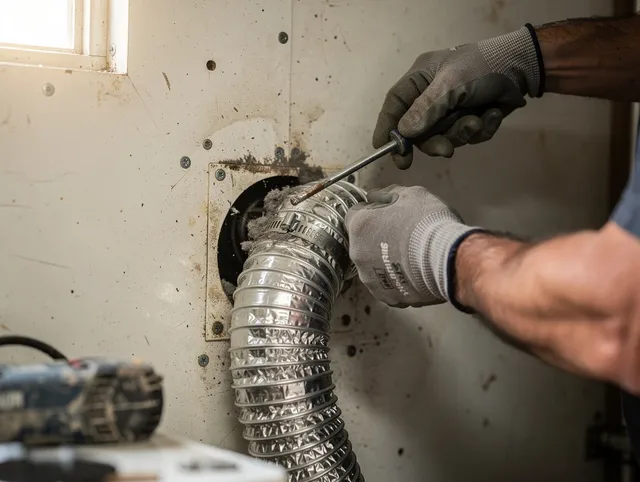 Buena Park Dryer Vent Cleaning technician performing precise dryer vent hose installation in Buena Park
